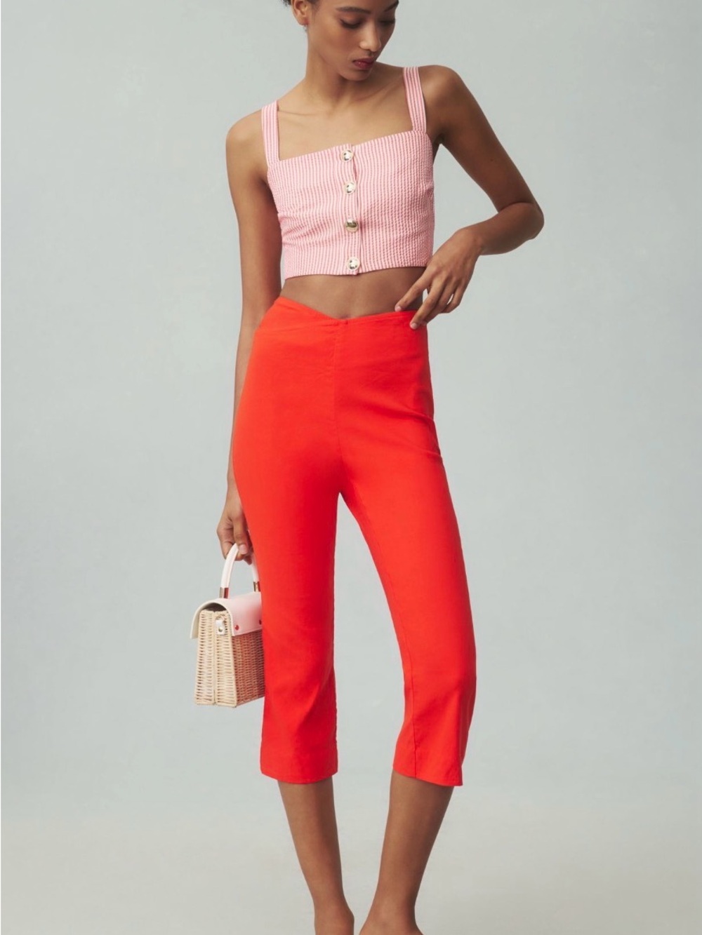 Anthropologie Maeve Structured Bombshell Capri Pants Red Orange 0